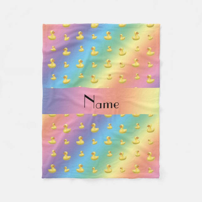 Personalized name rainbow rubber duck pattern fleece blanket (Front)