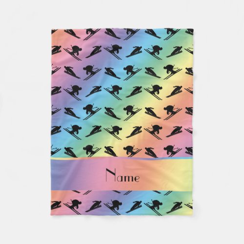 Personalized name rainbow ski pattern fleece blanket