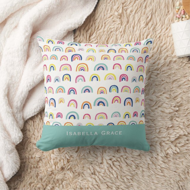 Personalized Name Rainbow Throw Pillow (Blanket)