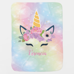 Personalized Name Rainbow Unicorn Baby Blanket