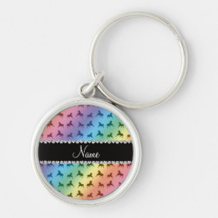 Personalized name rainbow unicorn pattern keychain