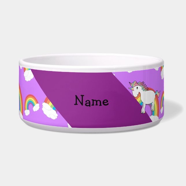 Personalized name rainbow unicorn purple rainbows bowl (Front)