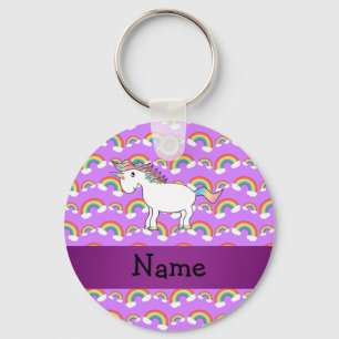 Personalized name rainbow unicorn purple rainbows keychain