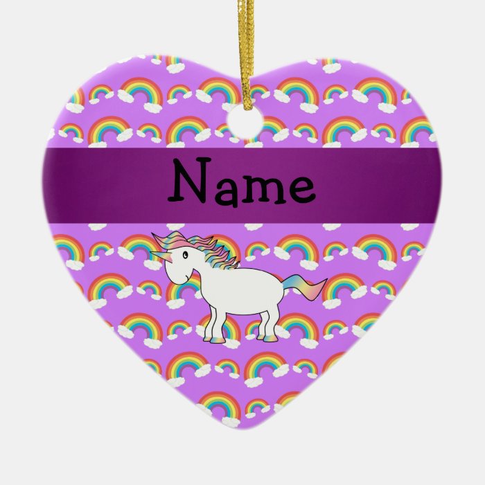 Personalized name rainbow unicorn purple rainbows ornament