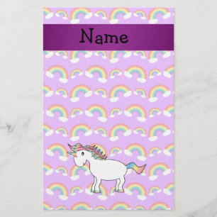 Personalized name rainbow unicorn purple rainbows stationery