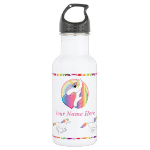 Personalized Name - Rainbow Unicorn Stainless Steel Water Bottle