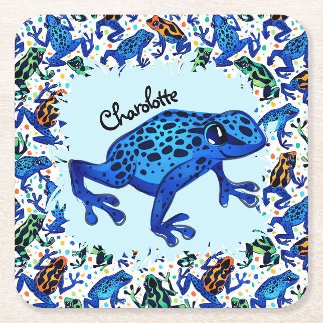 Personalized Name Rainforest Frogs Paper Coaster (Front)