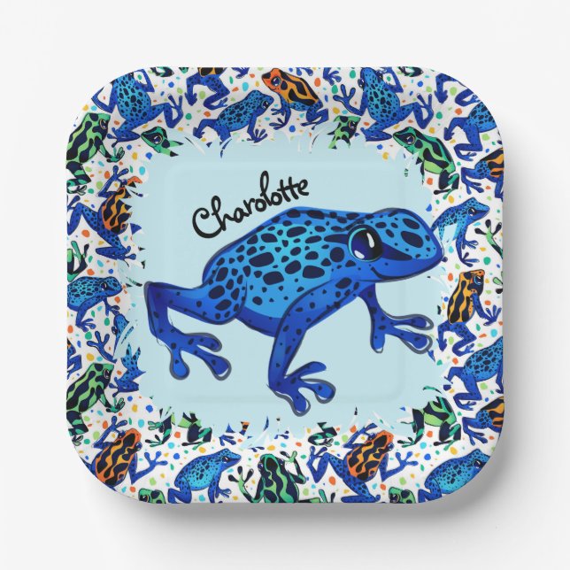 Personalized Name Rainforest Frogs Square Plates (Front)