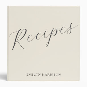 Personalized Name Recipe Keeper Ivory Cream Script 3 Ring Binder