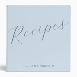 Personalized Name Recipe Keeper Soft Blue Script 3 Ring Binder