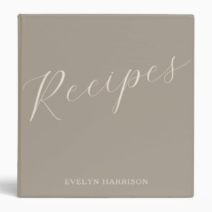 Personalized Name Recipe Keeper Taupe Brown Script 3 Ring Binder