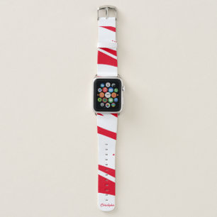 Personalized Name Red and White Candy Cane Print Apple Watch Band
