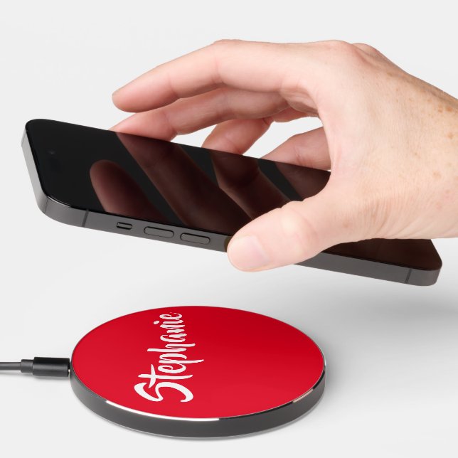 Personalized Name Red and White Wireless Charger (Hand)