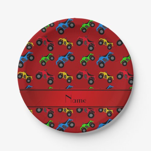 Personalized name red atv pattern paper plates