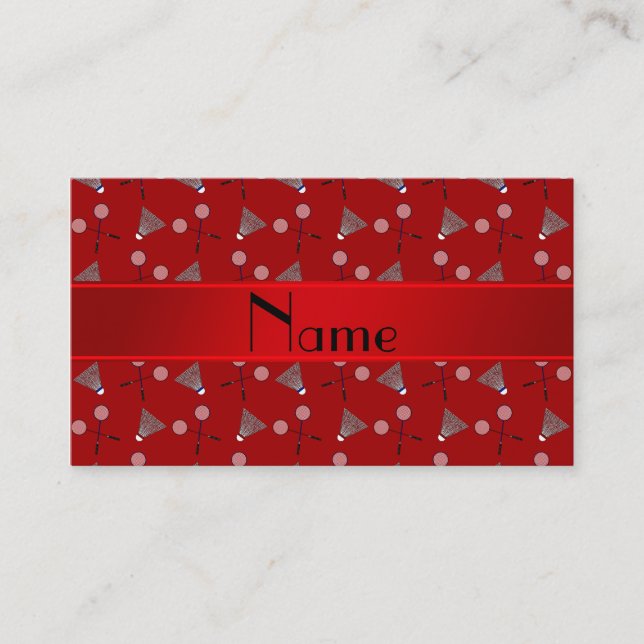 Personalized name red badminton pattern calling card (Front)