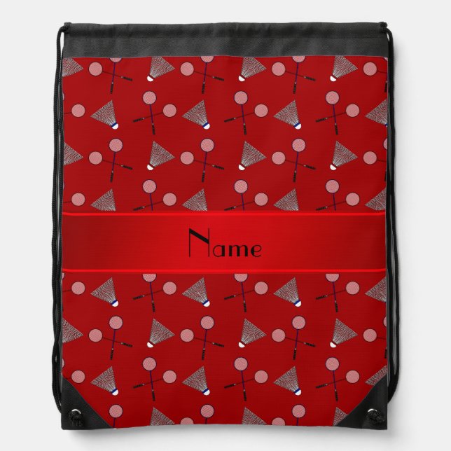 Personalized name red badminton pattern drawstring bag (Front)