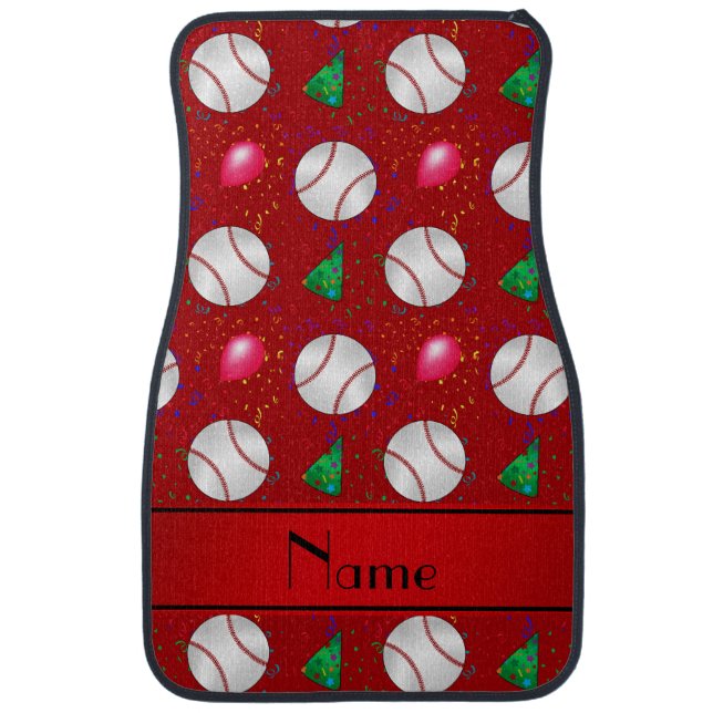 Personalized name red baseball birthday pattern car floor mat (Front)