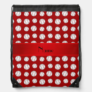 Personalized name red baseballs pattern drawstring bag