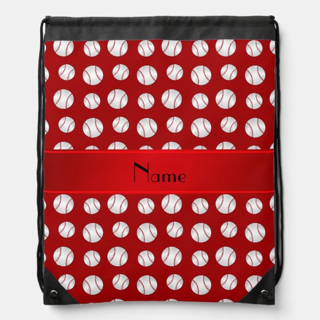 Personalized name red baseballs pattern drawstring bag (Front)