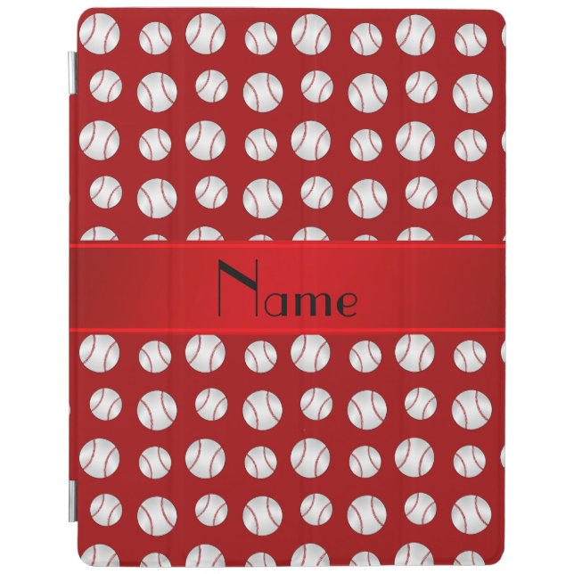 Personalized name red baseballs pattern iPad air cover (Front)