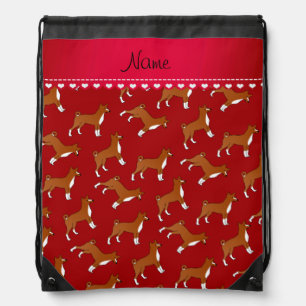 Personalized name red basenji dogs drawstring bag