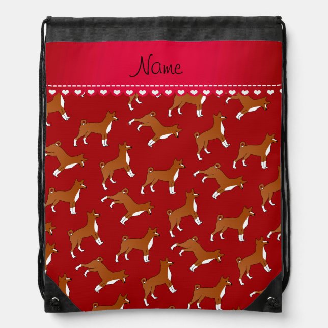 Personalized name red basenji dogs drawstring bag (Front)