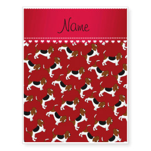 Personalized name red basset hound dogs temporary tattoos