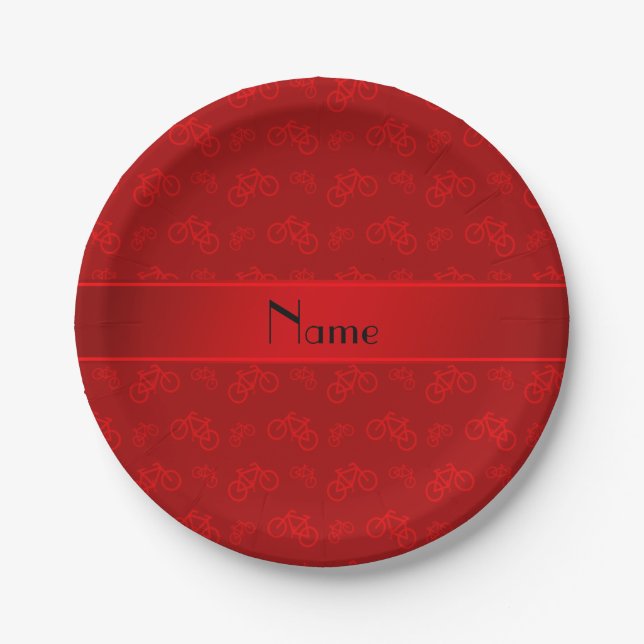 Personalized name red bicycles paper plates (Front)