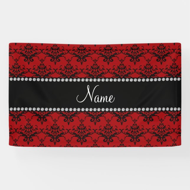 Personalized name Red black damask Banner (Horizontal)