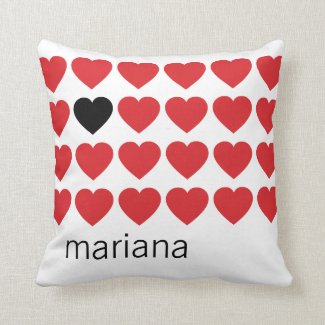 Personalized Name Red Black Hearts Valentines Day Throw Pillow