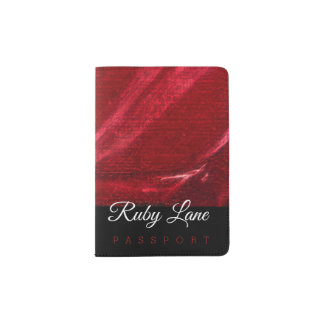 Personalized Name Red Black Monogram Passport Holder