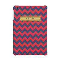 Personalized Name Red Blue Chevron Faux Gold iPad Mini Cover