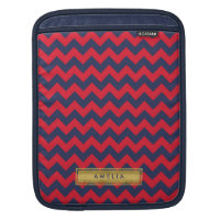 Personalized Name Red & Blue Chevron Faux Gold iPad Sleeve