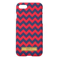 Personalized Name Red Blue Chevron Faux Gold iPhone 8/7 Case