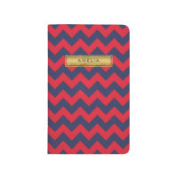 Personalized Name Red & Blue Chevron Faux Gold Journal