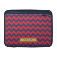 Personalized Name Red & Blue Chevron Faux Gold MacBook Sleeve