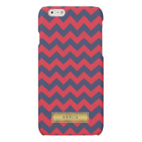 Personalized Name Red Blue Chevron Faux Gold Matte iPhone 6 Case