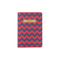 Personalized Name Red & Blue Chevron Faux Gold Passport Holder