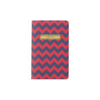 Personalized Name Red & Blue Chevron Faux Gold Pocket Moleskine Notebook