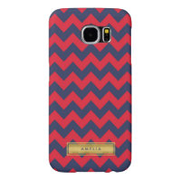 Personalized Name Red Blue Chevron Faux Gold Samsung Galaxy S6 Case