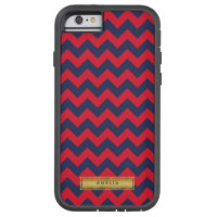 Personalized Name Red Blue Chevron Faux Gold Tough Xtreme iPhone 6 Case