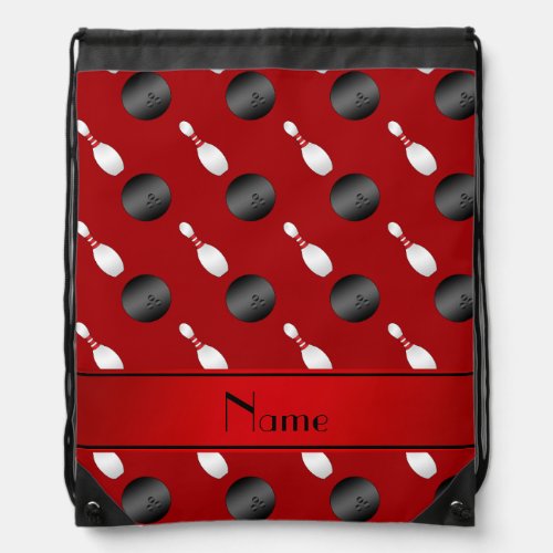 Personalized name red bowling balls pins drawstring bag