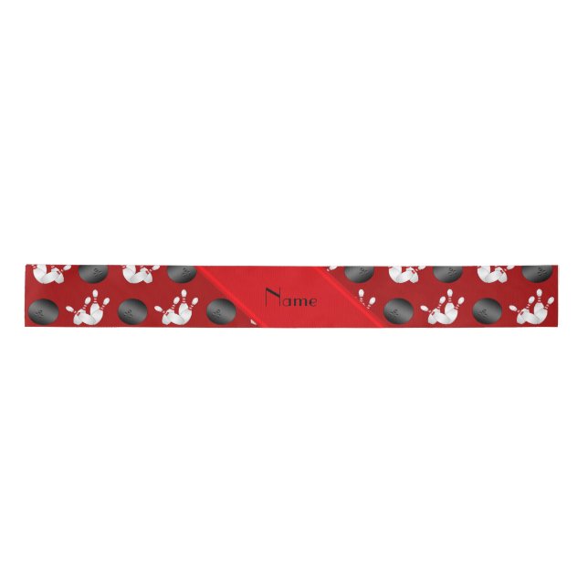 Personalized name red bowling pattern satin ribbon (Front)