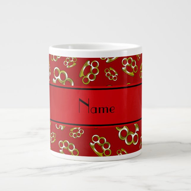 Personalized name red brass knuckles giant coffee mug (Front)