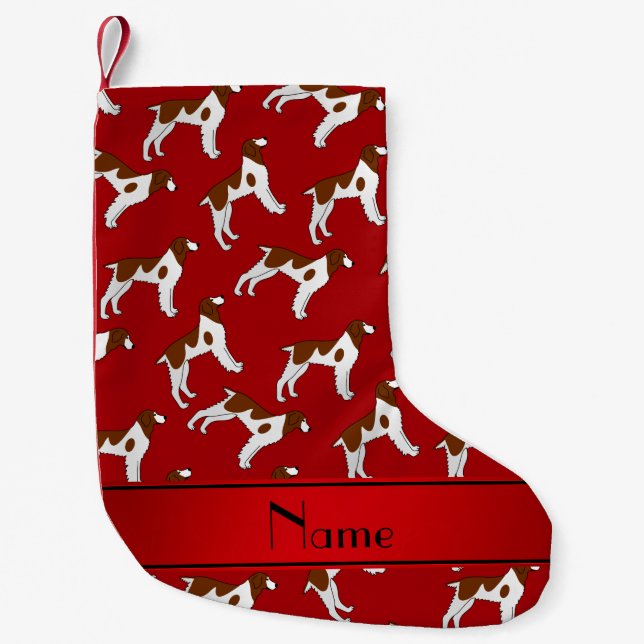 Personalized name red brittany spaniel dogs small christmas stocking (Front)
