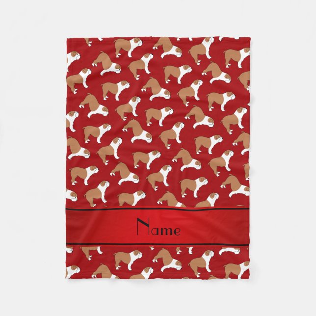Personalized name red Bulldog Fleece Blanket (Front)