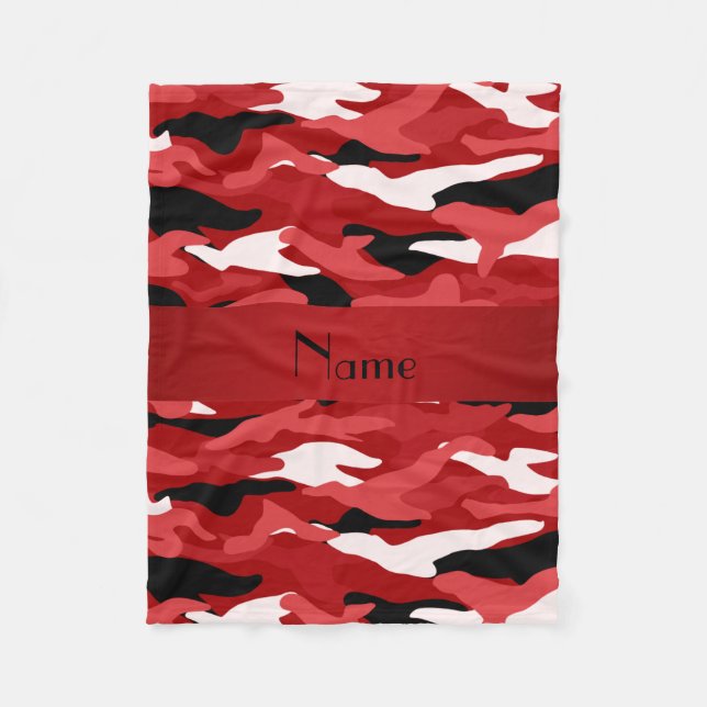 Personalized name red camouflage red stripe fleece blanket (Front)