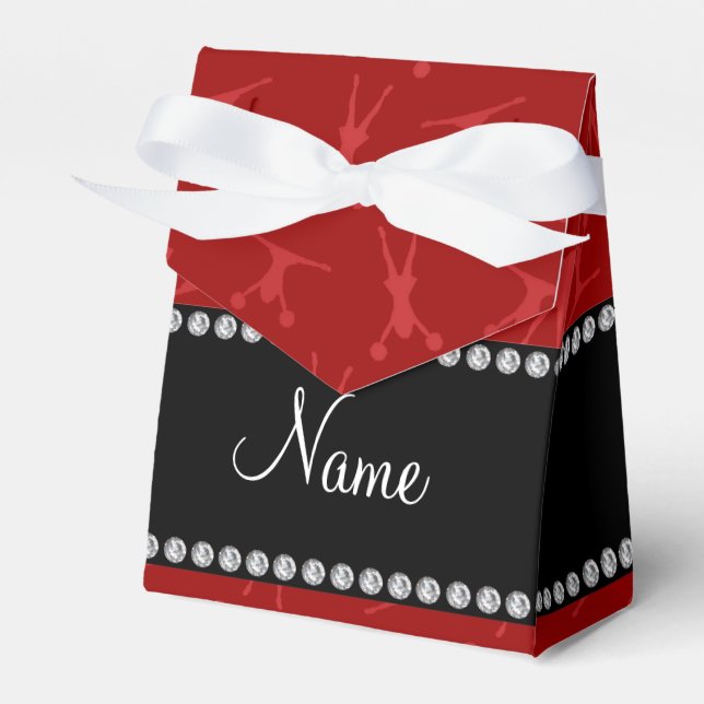 Personalized name red cheerleader pattern favor boxes (Front Side)