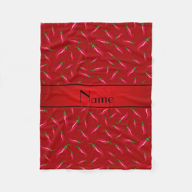 Personalized name red chili pepper fleece blanket (Front)