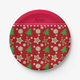 Personalized name red christmas cookies paper plates